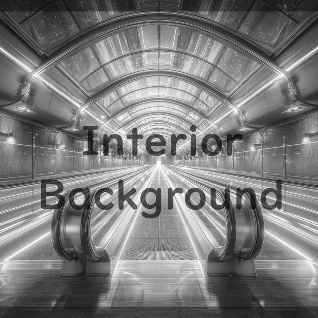 02_エスカレーター通路空間背景|近未来ステーション(4色セット)