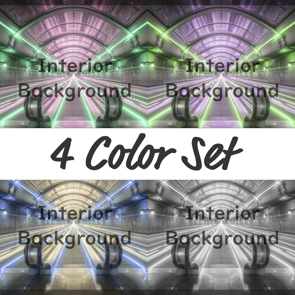 02_エスカレーター通路空間背景｜近未来ステーション（4色セット）