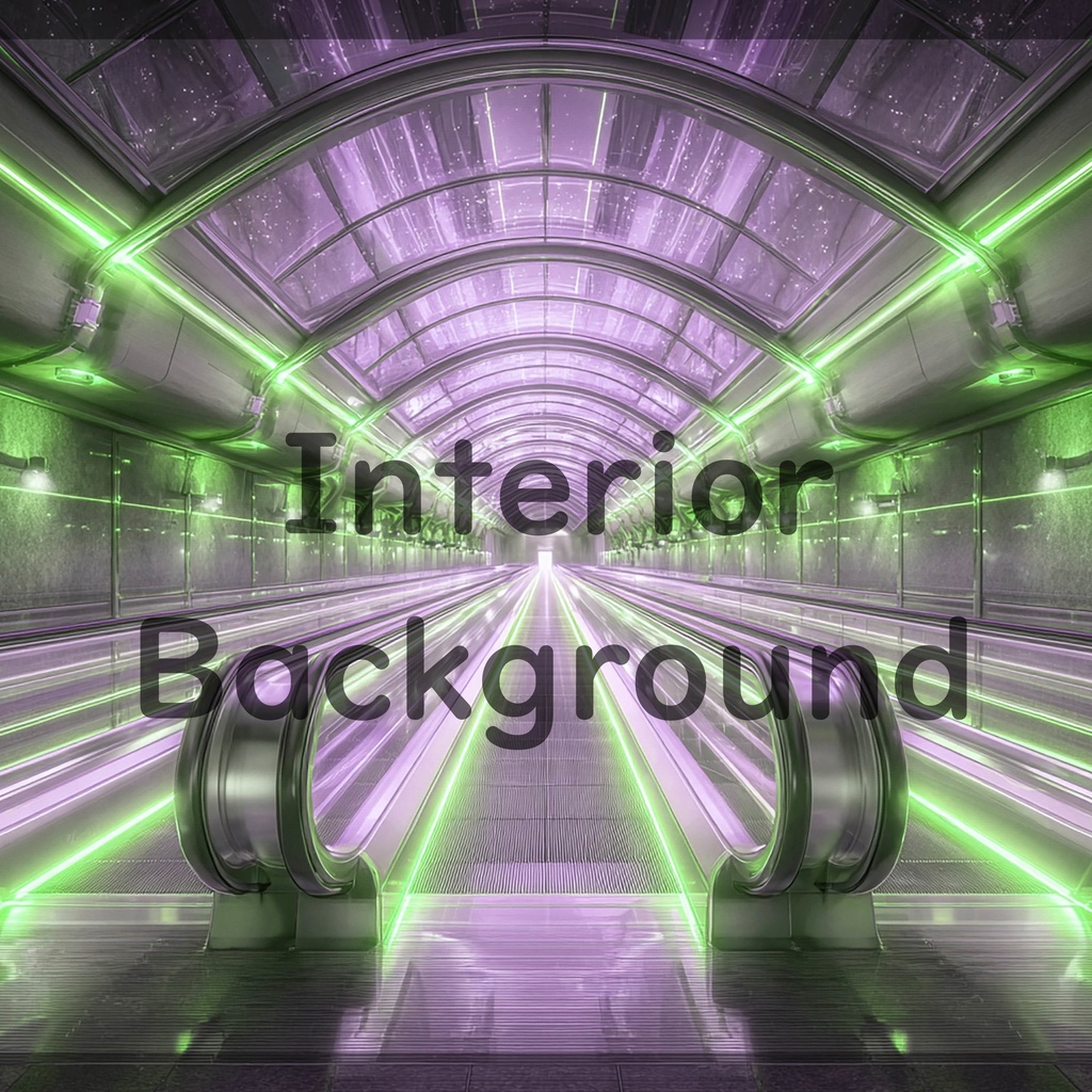 02_エスカレーター通路空間背景|近未来ステーション(4色セット)