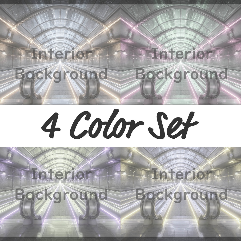 03_エスカレーター通路空間背景｜近未来ステーション（4色セット）