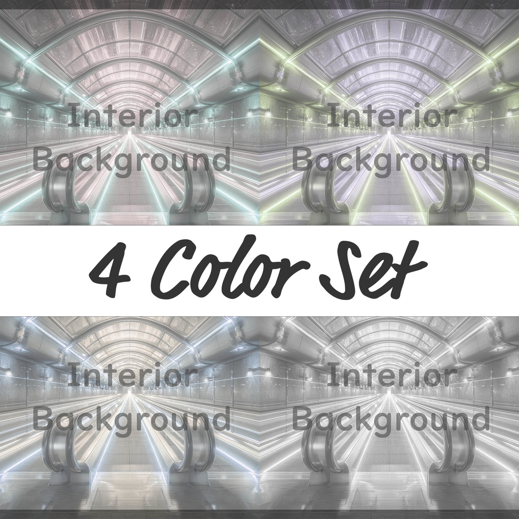 04_エスカレーター通路空間背景｜近未来ステーション（4色セット）