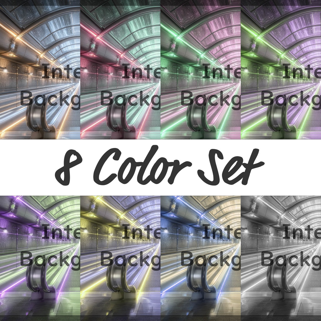 01_エスカレーター通路空間背景｜近未来ステーション（8色セット）