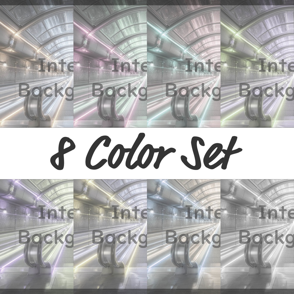 02_エスカレーター通路空間背景｜近未来ステーション（8色セット）