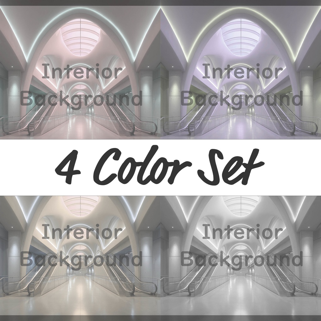04_エスカレーター広場空間背景｜モダン建築デザイン（4色セット）