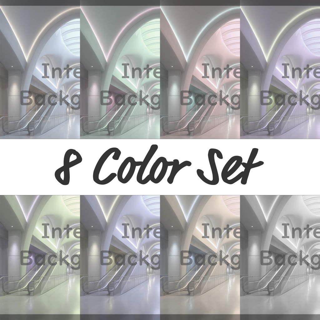 02_エスカレーター広場空間背景｜モダン建築デザイン（8色セット）