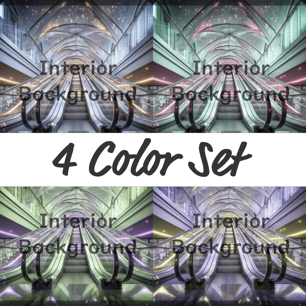 01_光天井エスカレーター空間背景｜未来通路デザイン（4色セット）