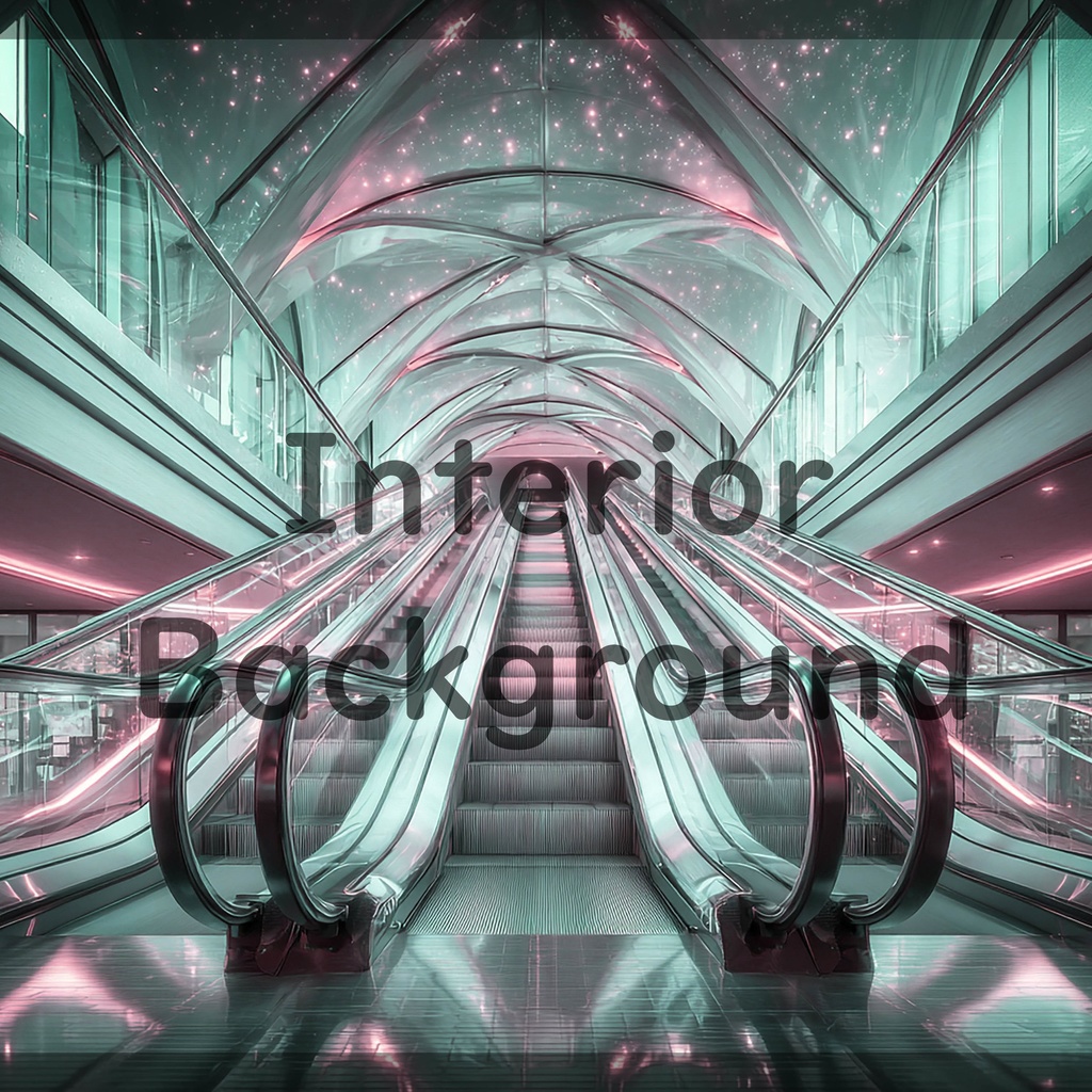 01_光天井エスカレーター空間背景|未来通路デザイン(4色セット)
