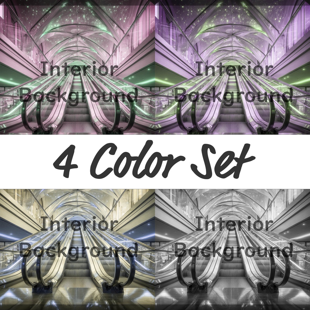 02_光天井エスカレーター空間背景｜未来通路デザイン（4色セット）
