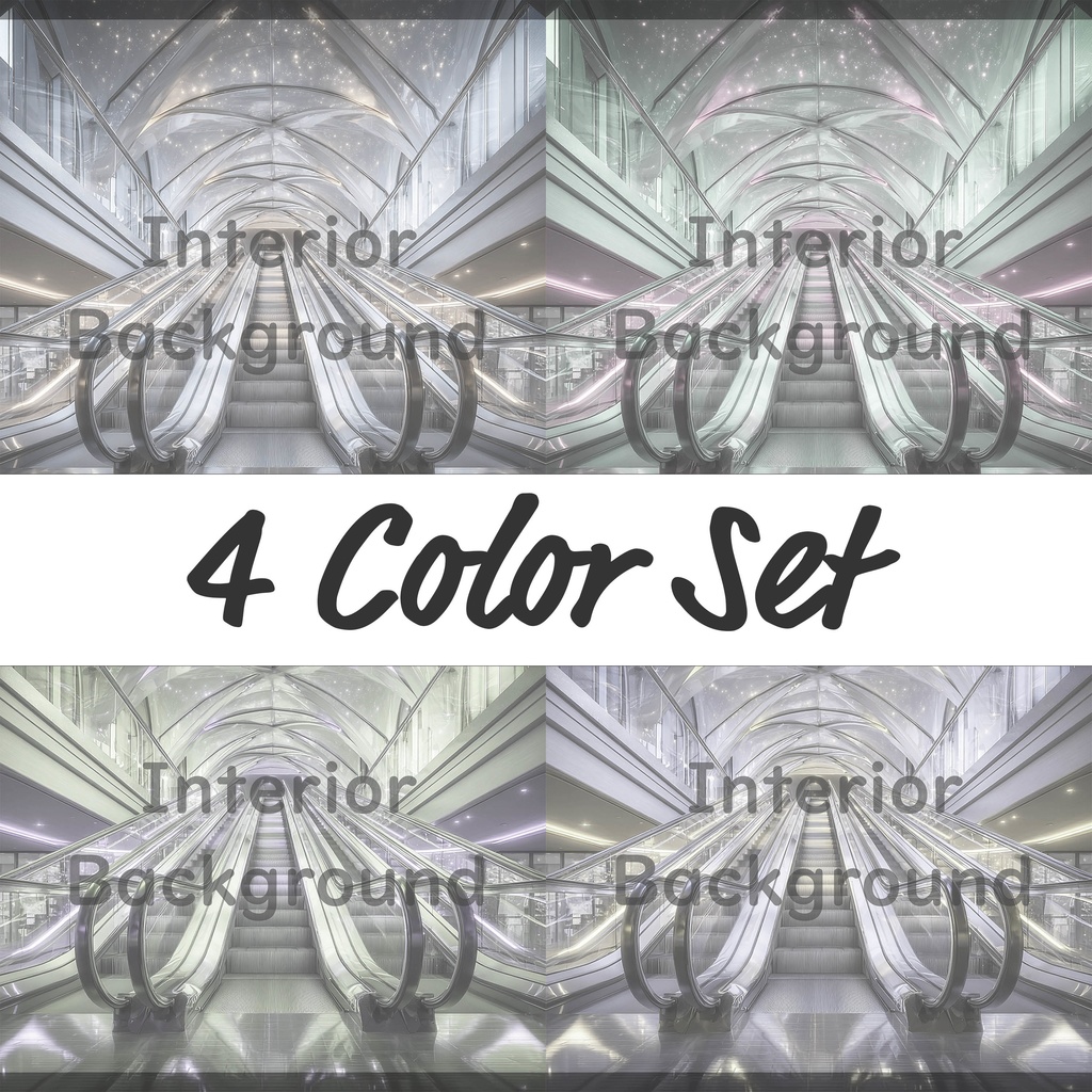 03_光天井エスカレーター空間背景｜未来通路デザイン（4色セット）