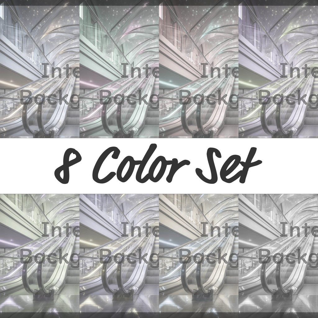 02_光天井エスカレーター空間背景｜未来通路デザイン（8色セット）