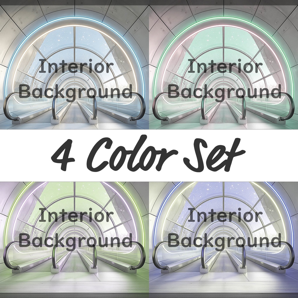 01_ガラス天井エスカレーター通路背景｜開放的な空間デザイン（4色セット）