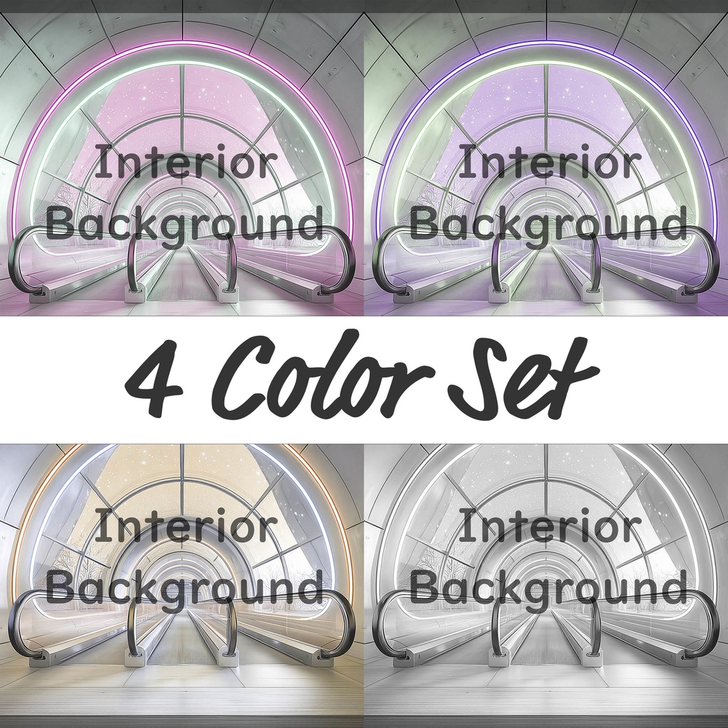 02_ガラス天井エスカレーター通路背景｜開放的な空間デザイン（4色セット）