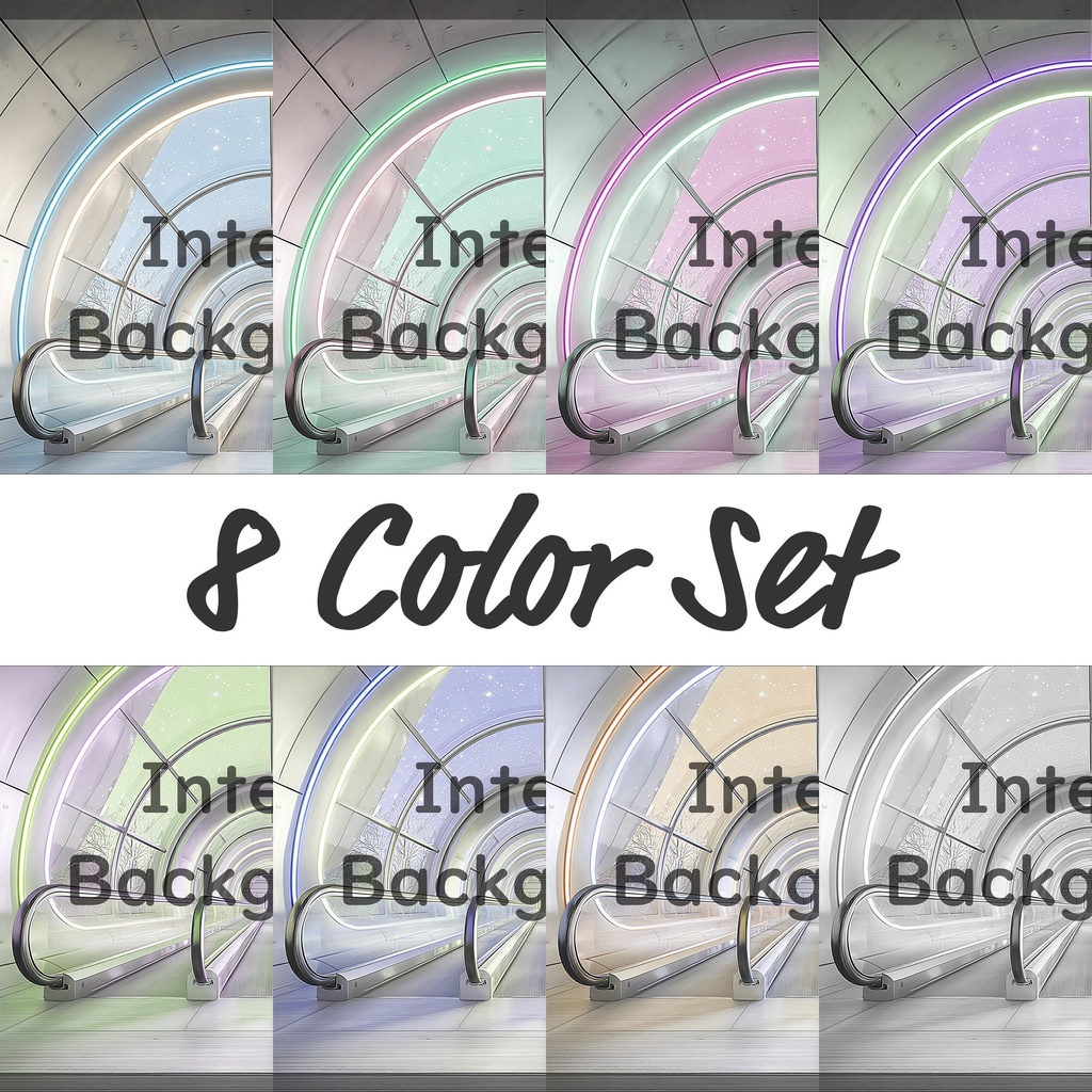 01_ガラス天井エスカレーター通路背景｜開放的な空間デザイン（8色セット）