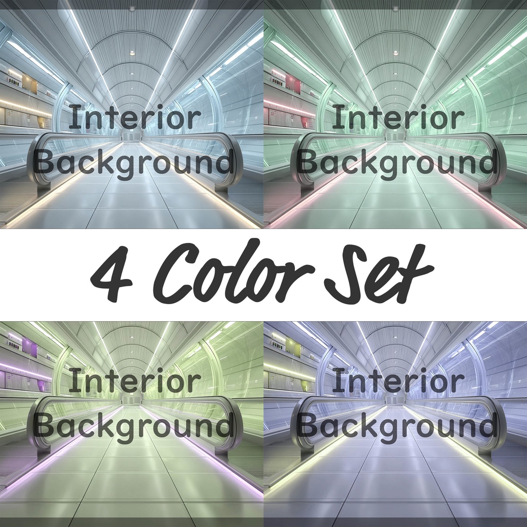 01_通路エスカレーター空間背景|近未来建築デザイン(4色セット)