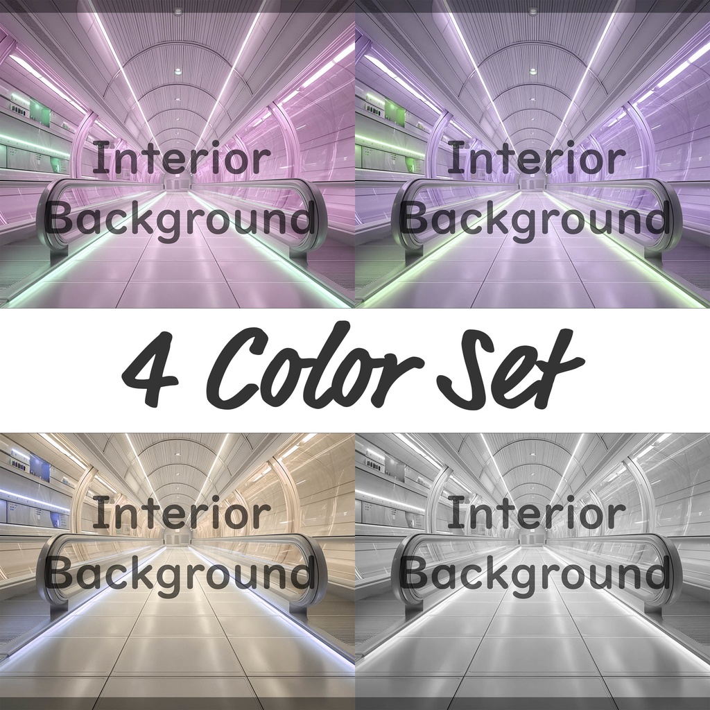 02_通路エスカレーター空間背景｜近未来建築デザイン（4色セット）