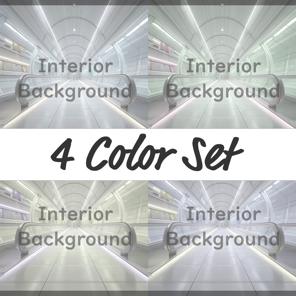 03_通路エスカレーター空間背景｜近未来建築デザイン（4色セット）