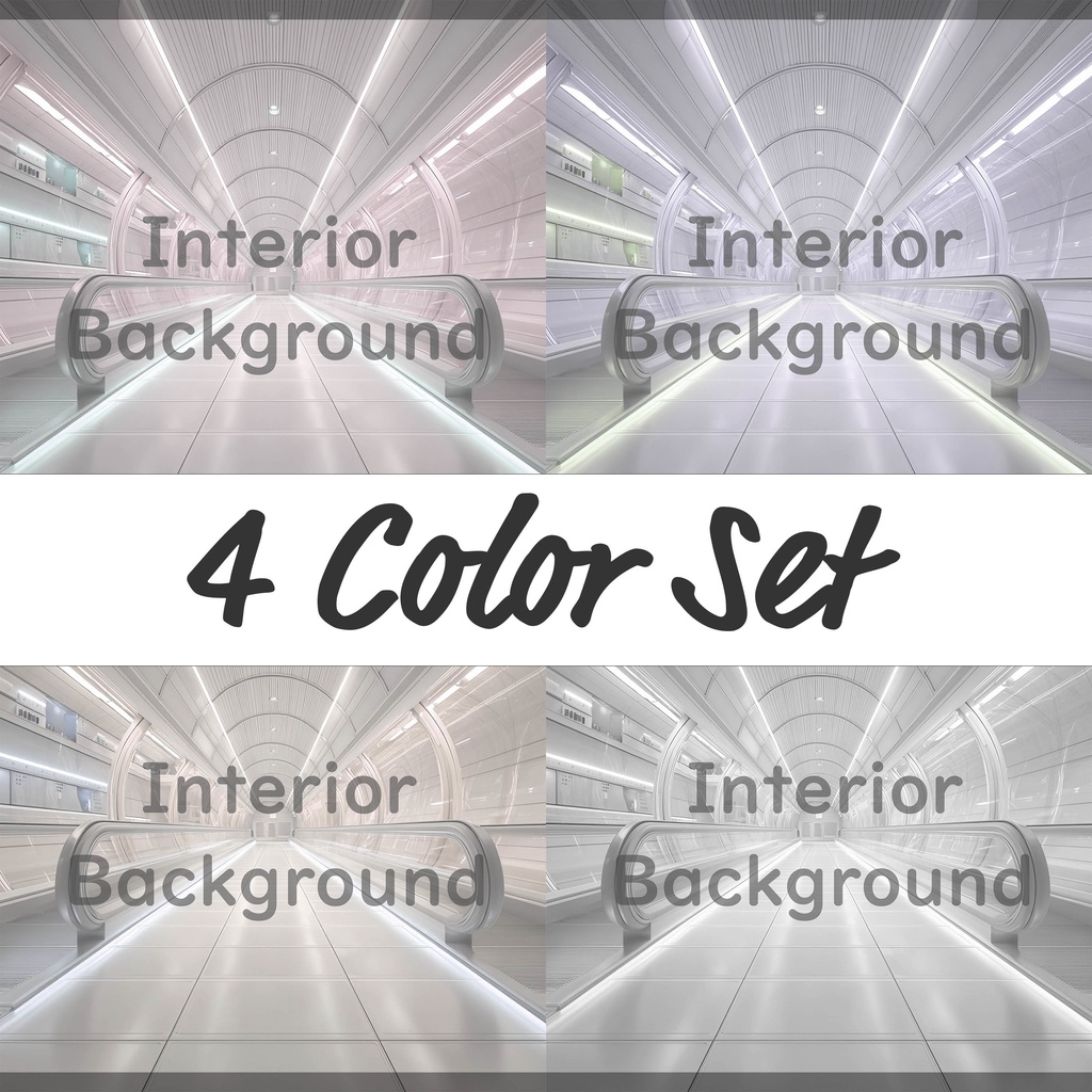 04_通路エスカレーター空間背景｜近未来建築デザイン（4色セット）