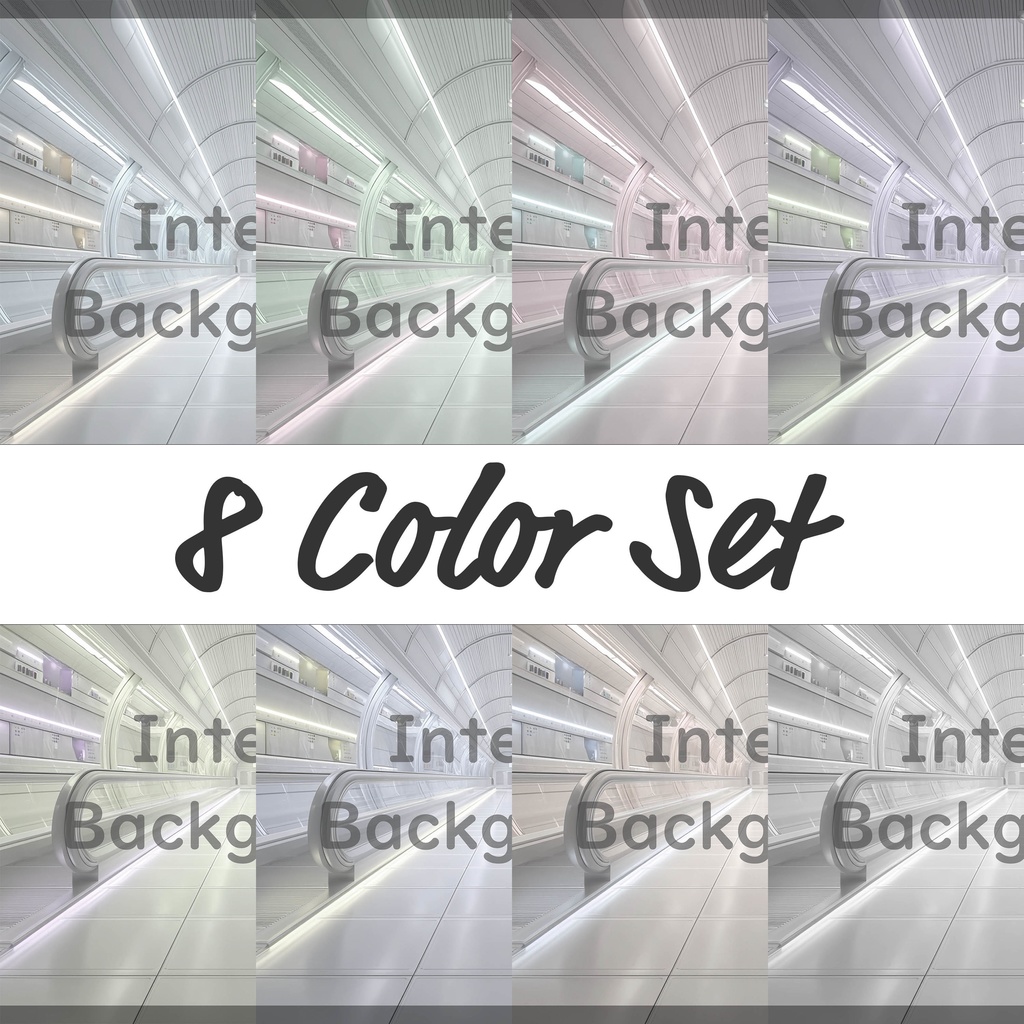 02_通路エスカレーター空間背景|近未来建築デザイン(8色セット)
