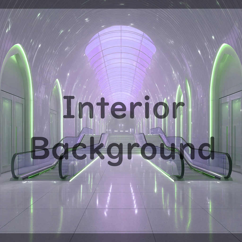 02_真珠壁ホール空間エスカレーター背景|光反射フロア建築デザイン(4色セット)