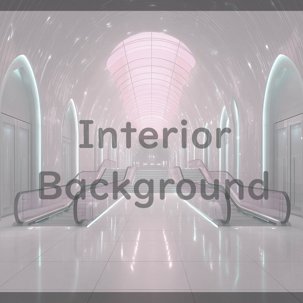 04_真珠壁ホール空間エスカレーター背景|光反射フロア建築デザイン(4色セット)
