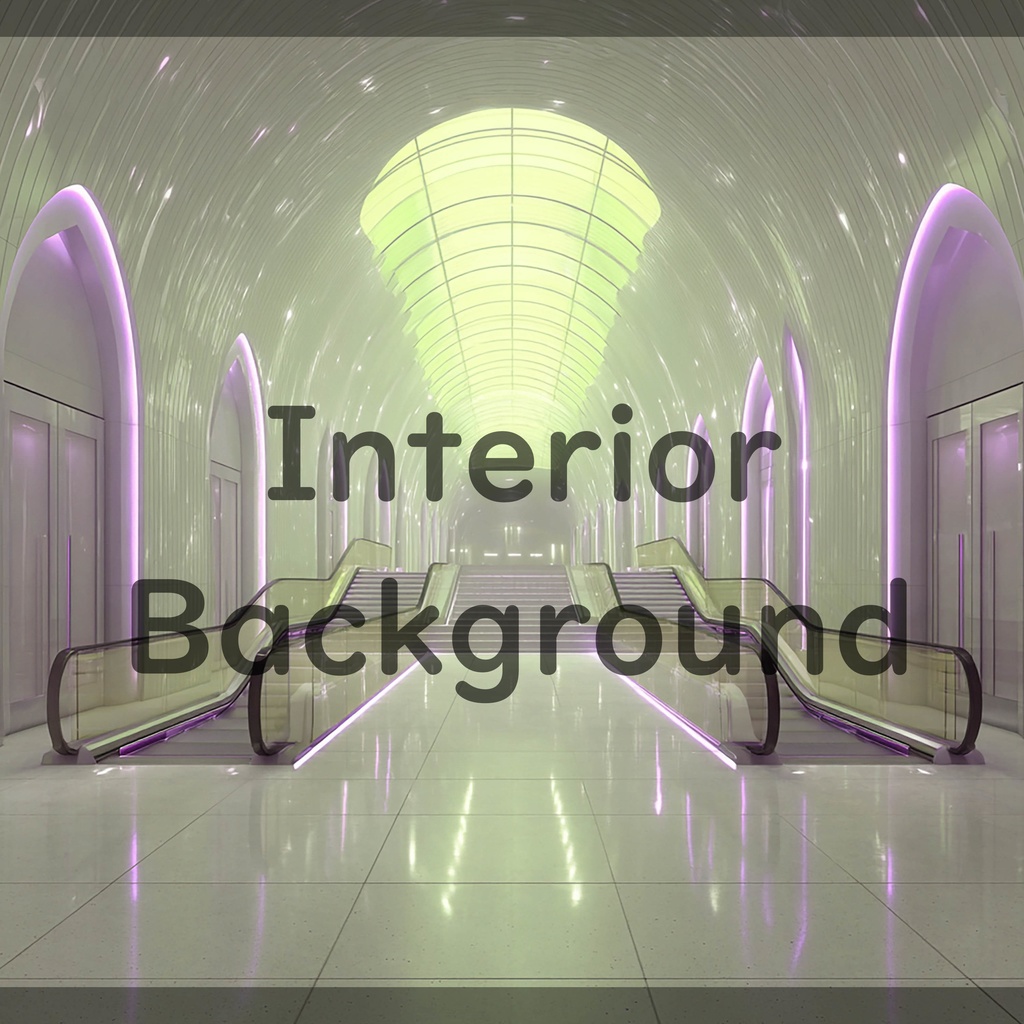 01_真珠壁ホール空間エスカレーター背景|光反射フロア建築デザイン(8色セット)
