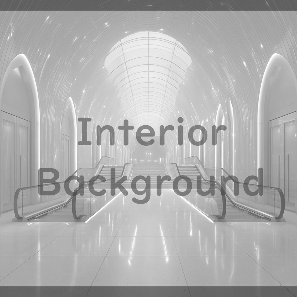 02_真珠壁ホール空間エスカレーター背景|光反射フロア建築デザイン(8色セット)