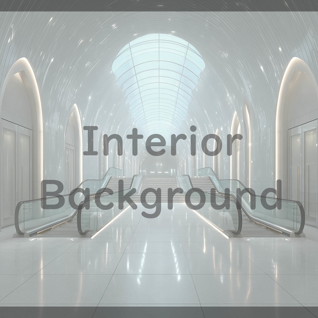 02_真珠壁ホール空間エスカレーター背景|光反射フロア建築デザイン(8色セット)