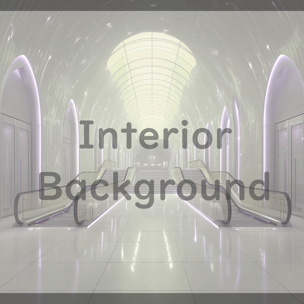 02_真珠壁ホール空間エスカレーター背景|光反射フロア建築デザイン(8色セット)