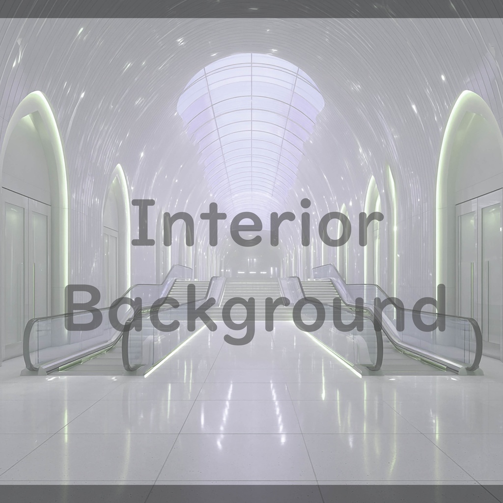 02_真珠壁ホール空間エスカレーター背景|光反射フロア建築デザイン(8色セット)