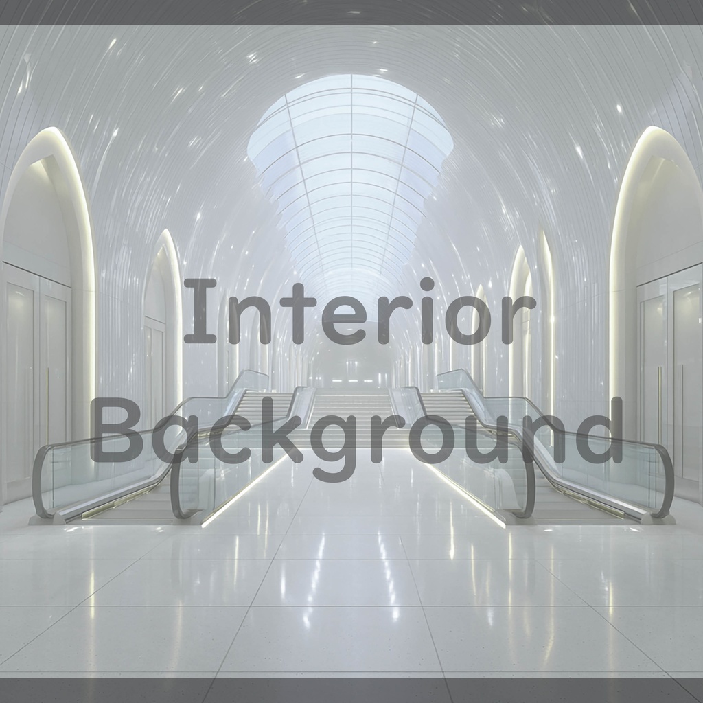 02_真珠壁ホール空間エスカレーター背景|光反射フロア建築デザイン(8色セット)