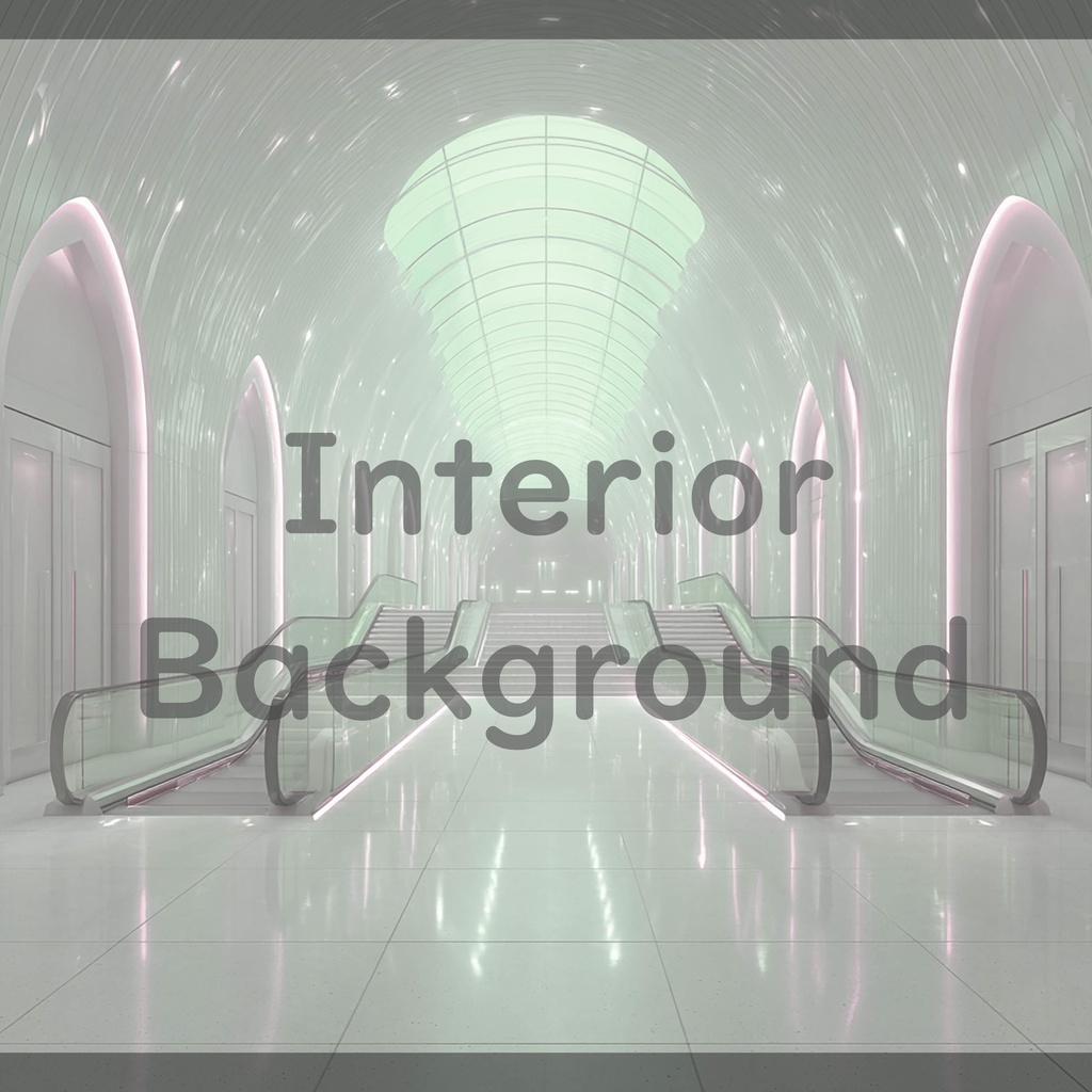 02_真珠壁ホール空間エスカレーター背景|光反射フロア建築デザイン(8色セット)