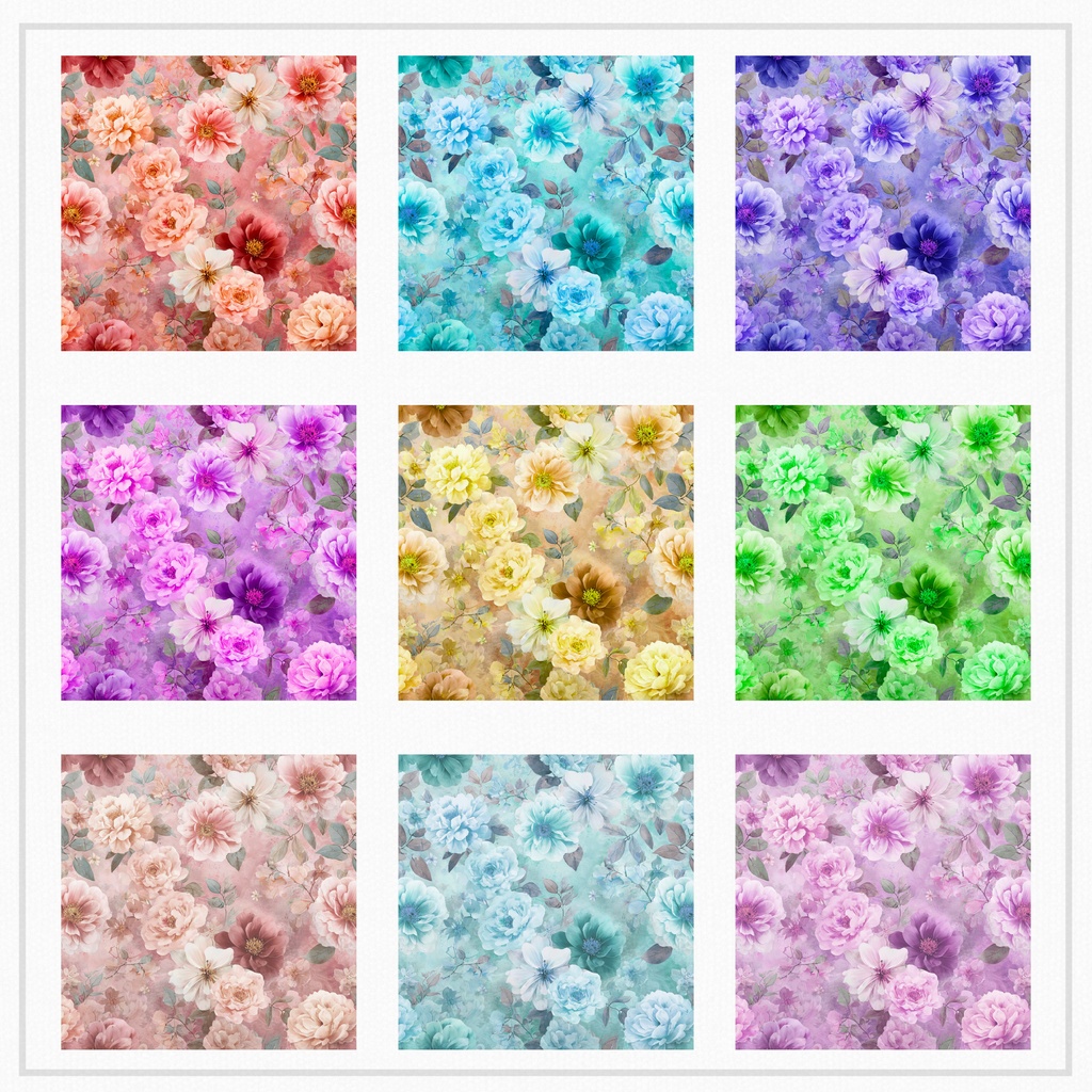 03_フラワーパターンテクスチャ背景素材|12色セット・デジタル&印刷対応