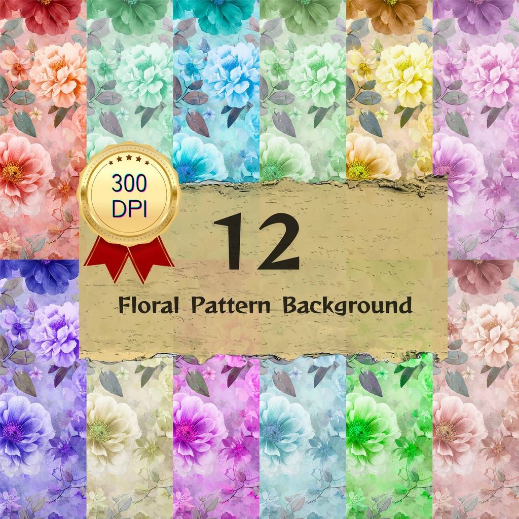 03_フラワーパターンテクスチャ背景素材|12色セット・デジタル&印刷対応