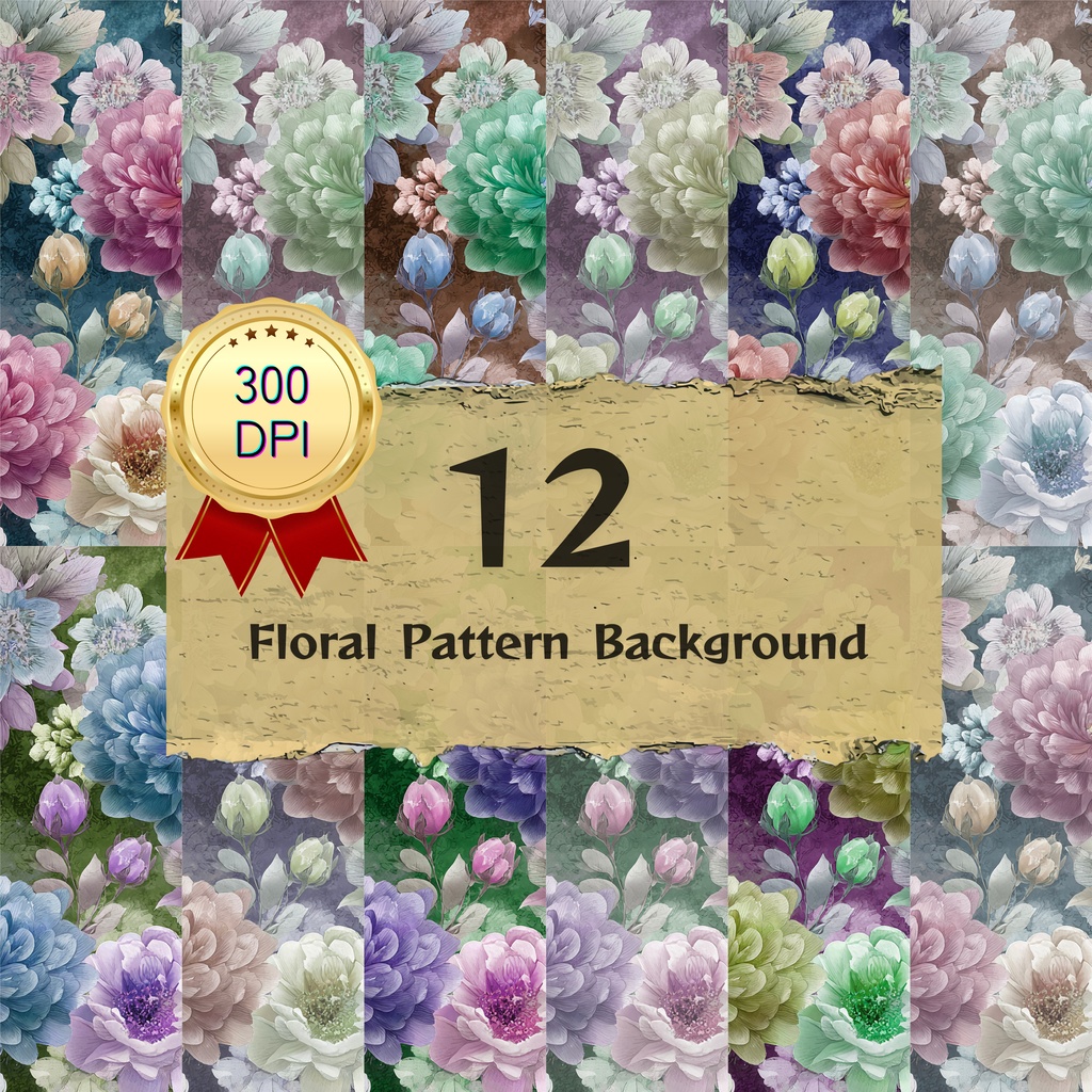 04_フラワーパターンテクスチャ背景素材|12色セット・デジタル&印刷対応