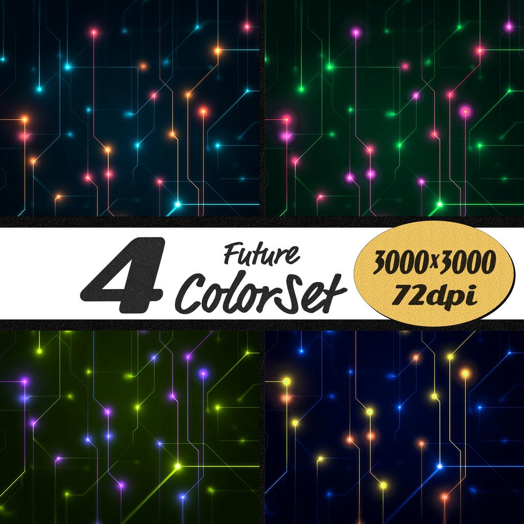  01_発光ネットワークライン抽象背景素材｜接続構造デジタルパターンデザイン（4色セット）