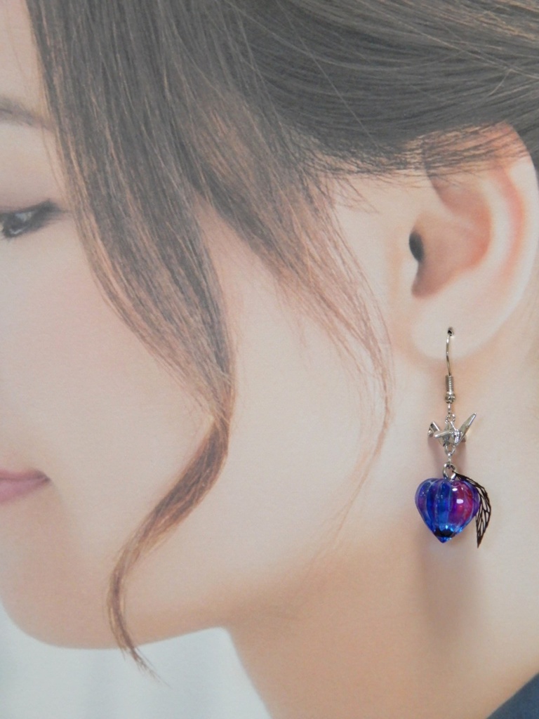 鬼灯(青✕紫)折り鶴 ピアス イヤリング(ハンドメイド)