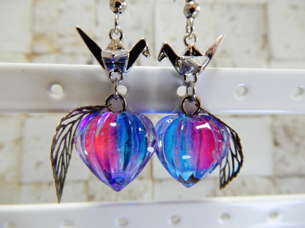 鬼灯(青✕紫)折り鶴 ピアス イヤリング(ハンドメイド)