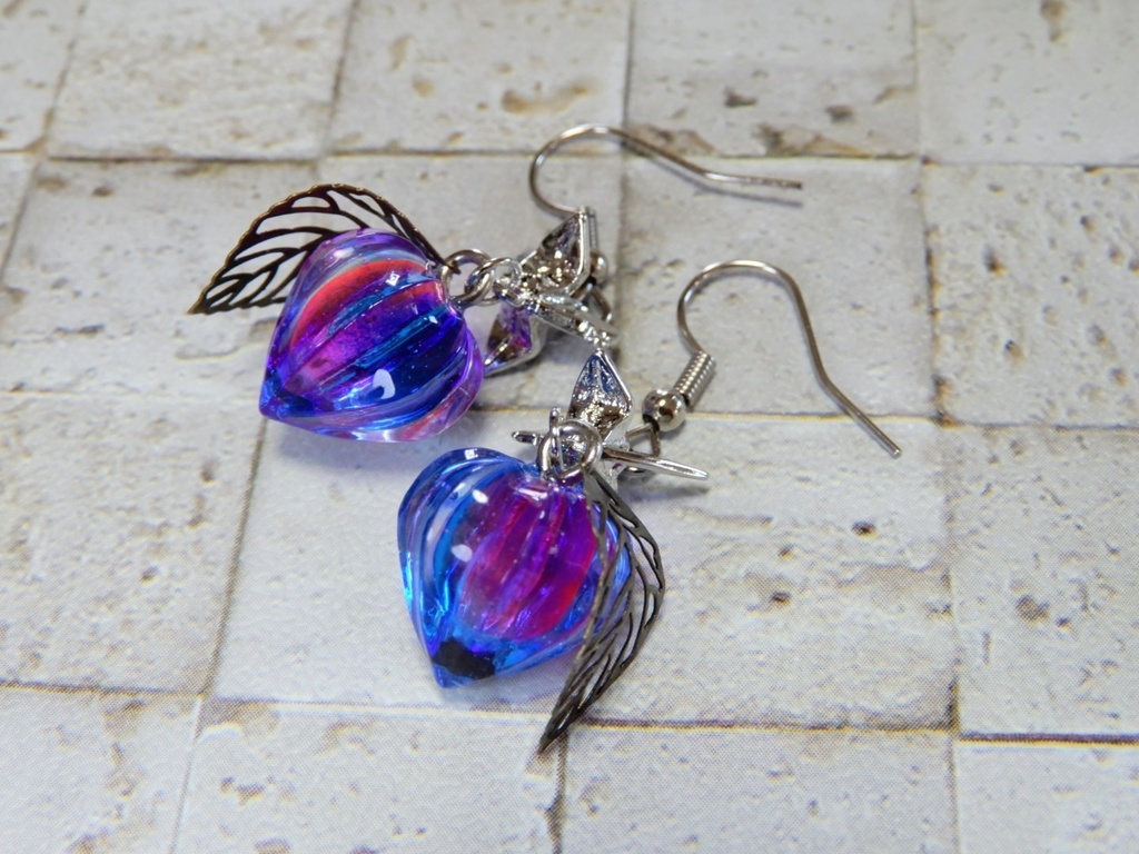 鬼灯(青✕紫)折り鶴 ピアス イヤリング(ハンドメイド)