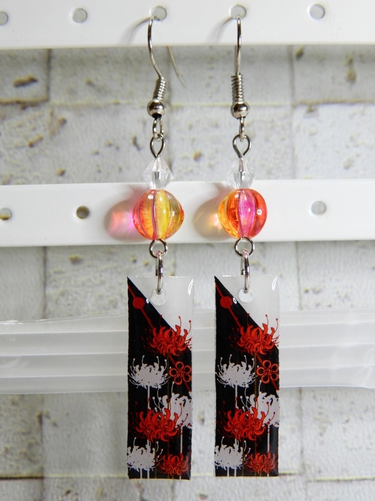 和風 和柄 花札 短冊ピアス(金属ピアスタイプ)