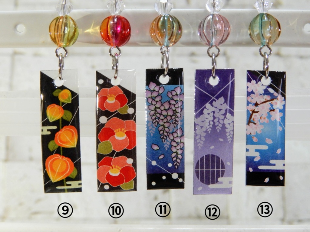 和風 和柄 花札 短冊ピアス(金属ピアスタイプ)