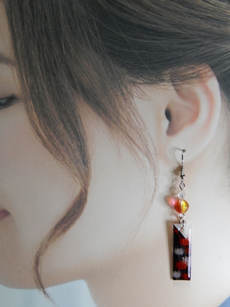 和風 和柄 花札 短冊ピアス(金属ピアスタイプ)