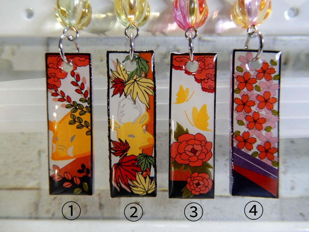 和風 和柄 花札 短冊ピアス(金属ピアスタイプ)