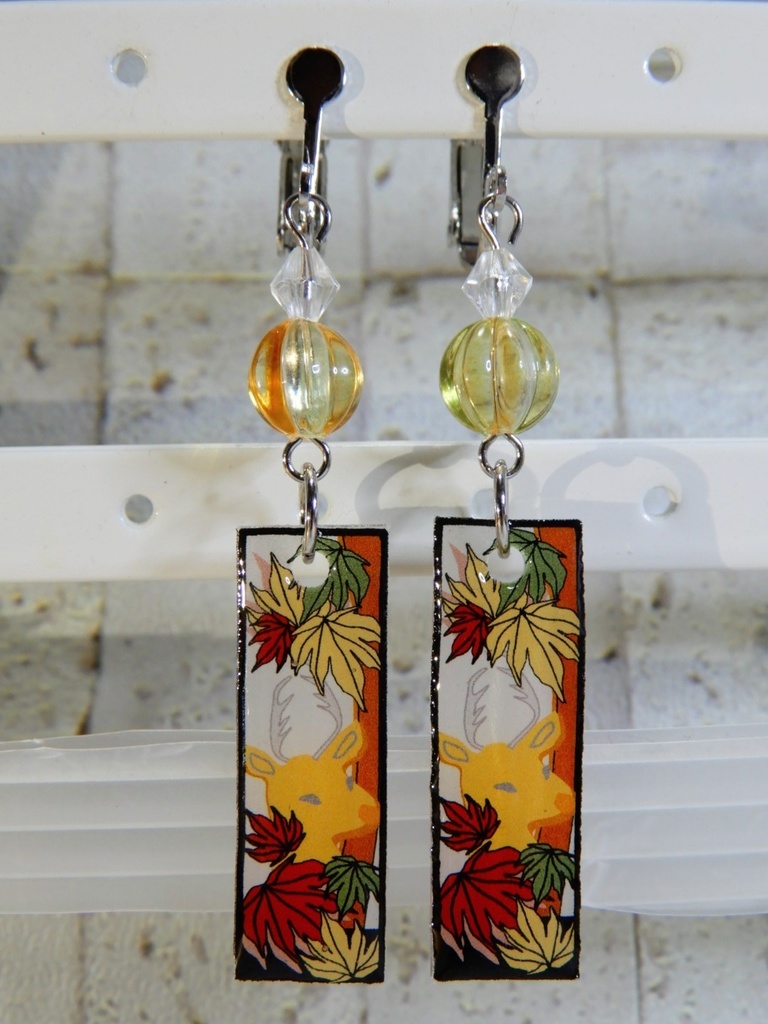 和風 和柄 花札 短冊イヤリング(ネジバネ式タイプ)