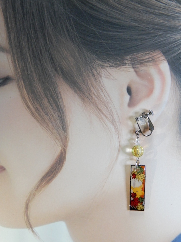 和風 和柄 花札 短冊イヤリング(ネジバネ式タイプ)