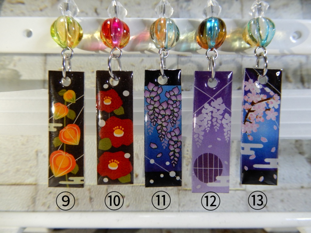 和風 和柄 花札 短冊イヤリング(ネジバネ式タイプ)