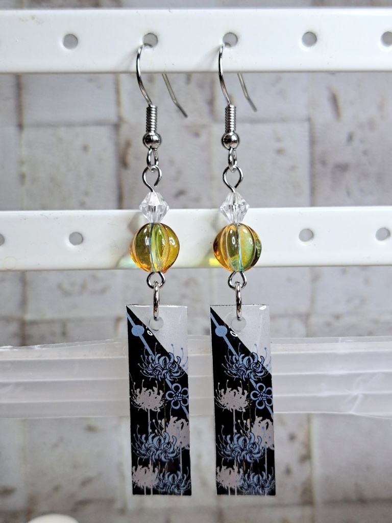 和風 和柄 花札 短冊ピアス(サージカルステンレスフックピアスタイプ)