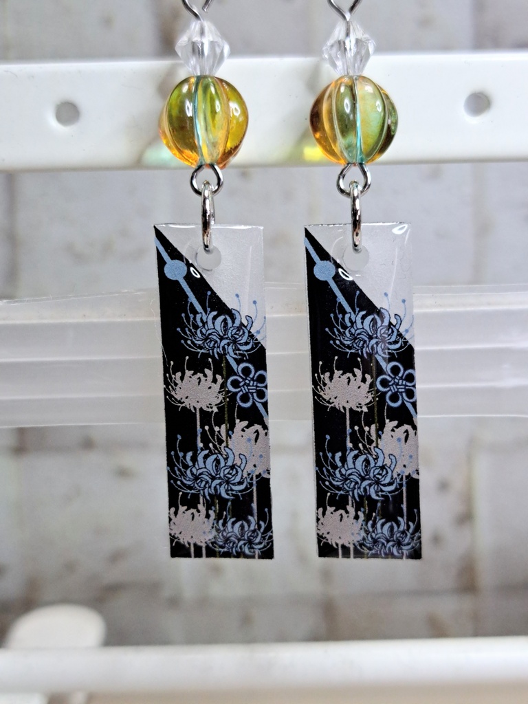 和風 和柄 花札 短冊ピアス(サージカルステンレスフックピアスタイプ)