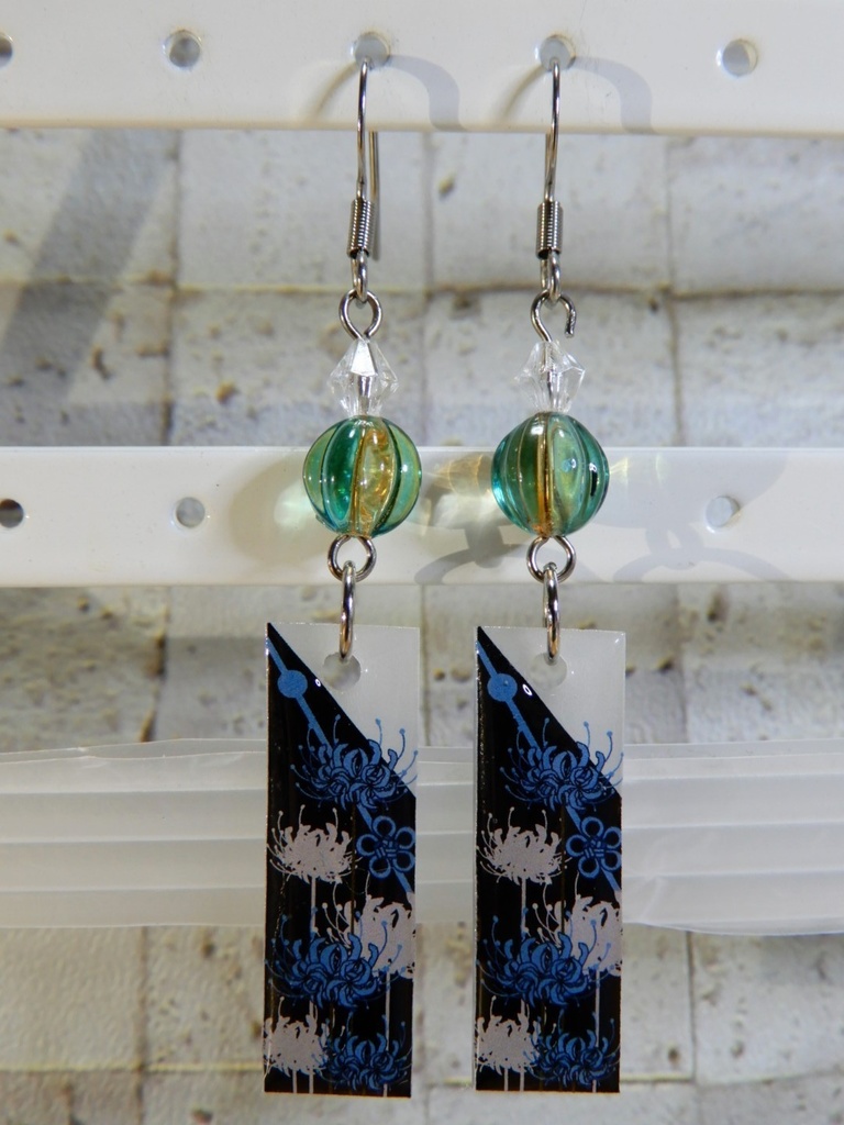 和風 和柄 花札 短冊ピアス(サージカルステンレスフックピアスタイプ)