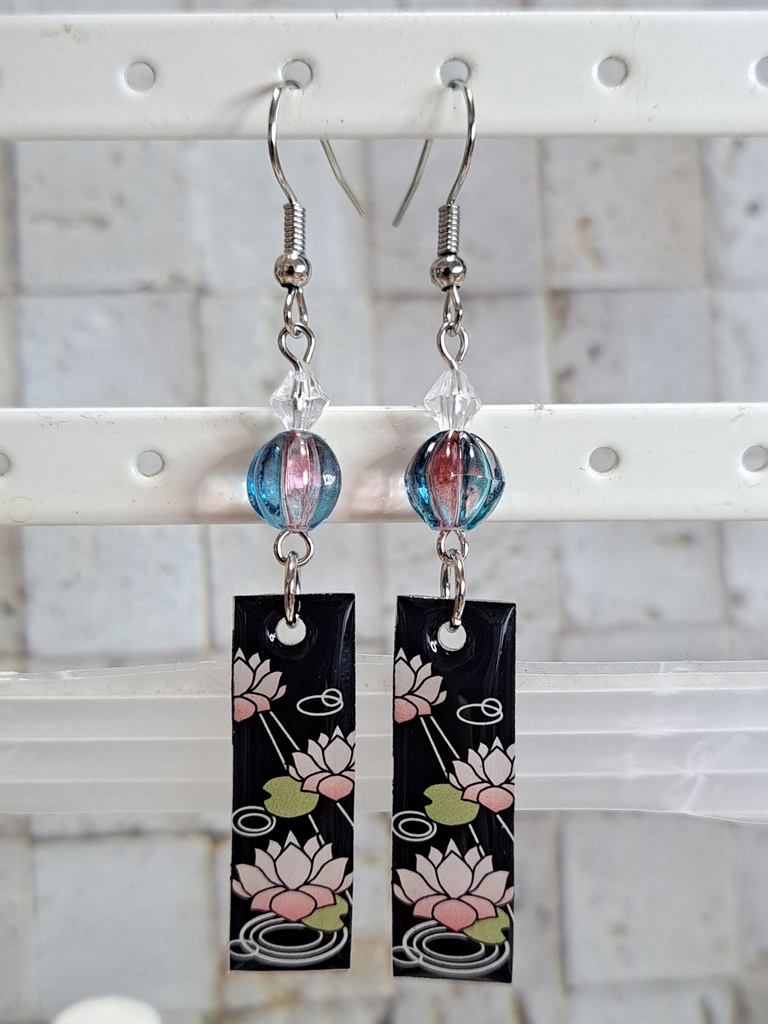 和風 和柄 花札 蓮の花 デザインピアス イヤリング(ハンドメイド)