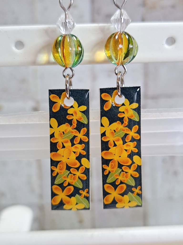 和風 和柄 花札 金木犀 デザインピアス イヤリング(ハンドメイド)